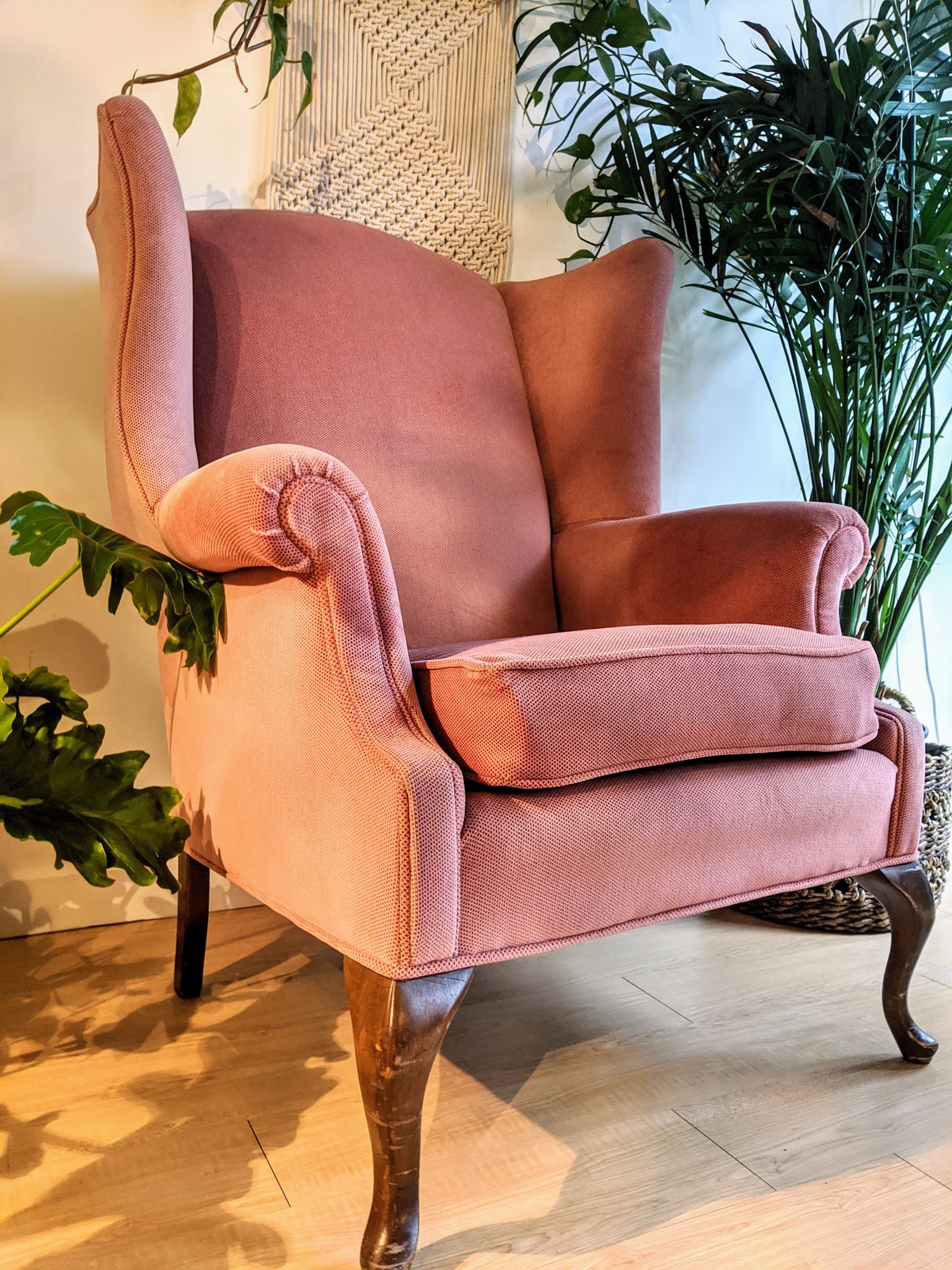 Vintage Wing back Arm Chair in Pink Salmon Colour