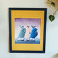 Vintage Painting Yellow Frame Retro Hipster Three Lady