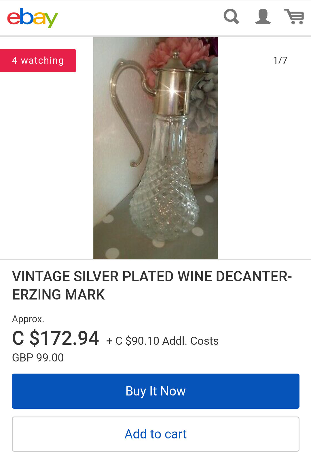 Vintage Silver Plated Wine Decanter - Erzing Mark