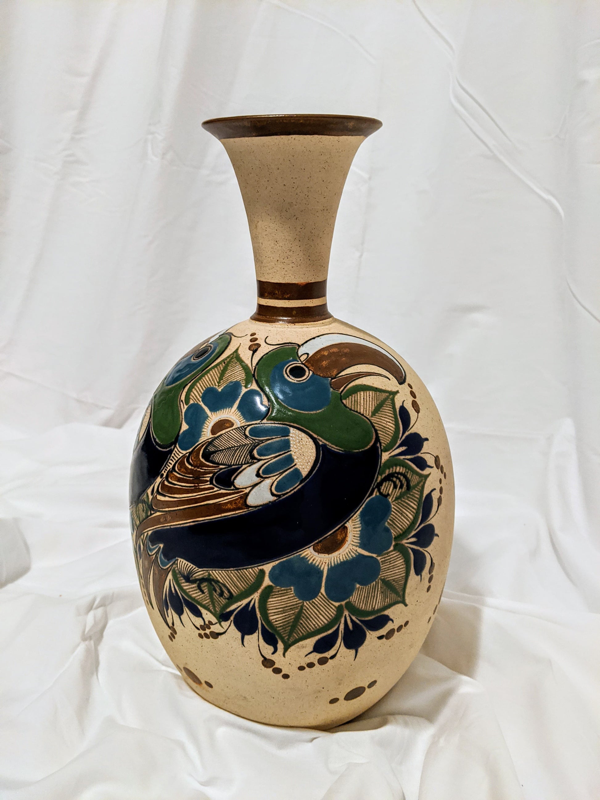 Toucan Ceramic Vintage Retro Floral Beige Vase Victoria BC Canada Vancouver Island Thrift Secondhand Used