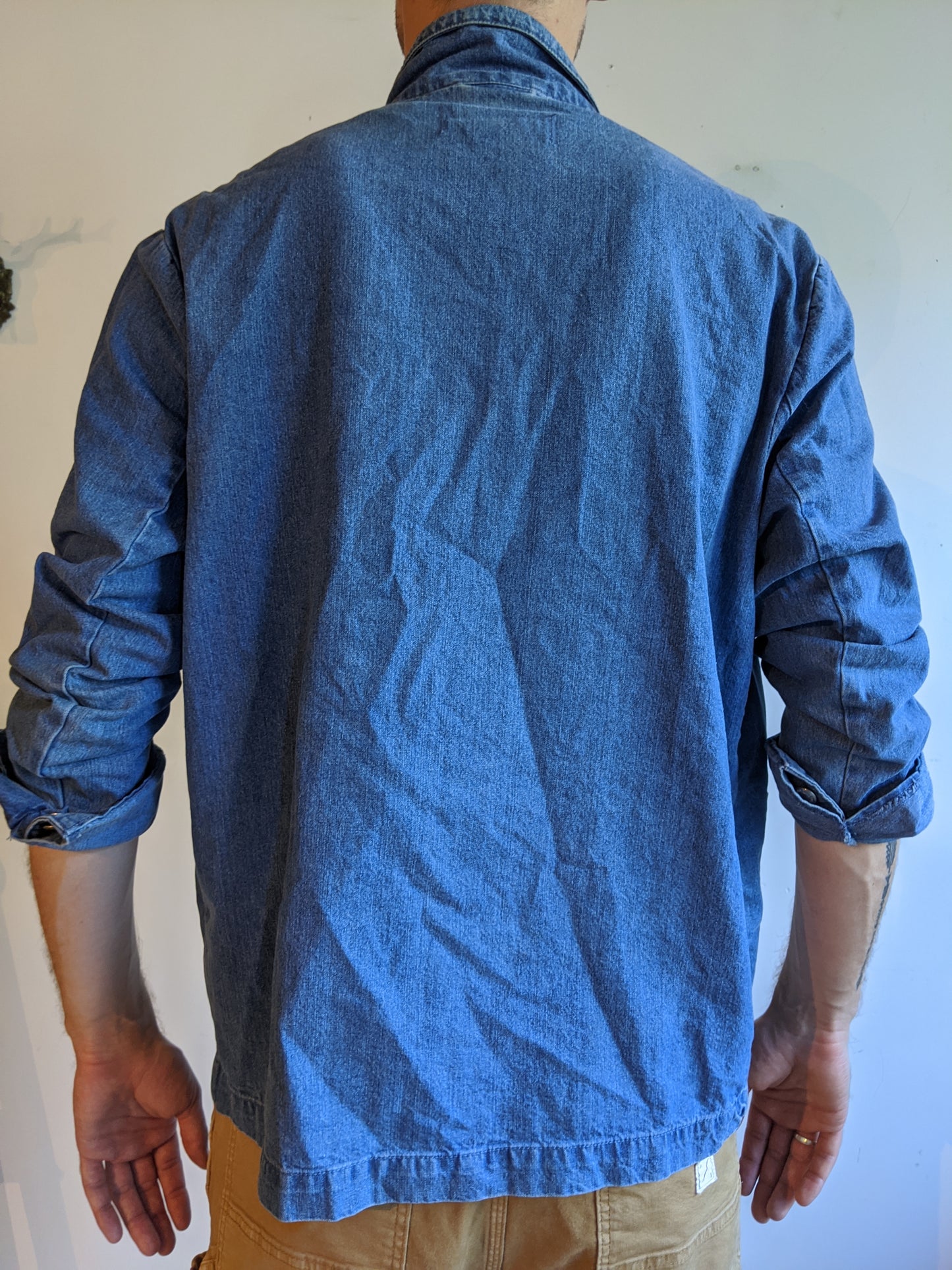 French Style Worker Jacket Shirt Blue Men Cotton