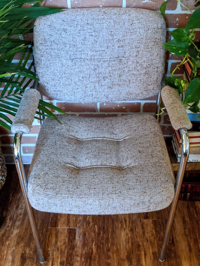 Tweed fabric metal 70's chairs vintage retro victoria bc secondhand vancouver island