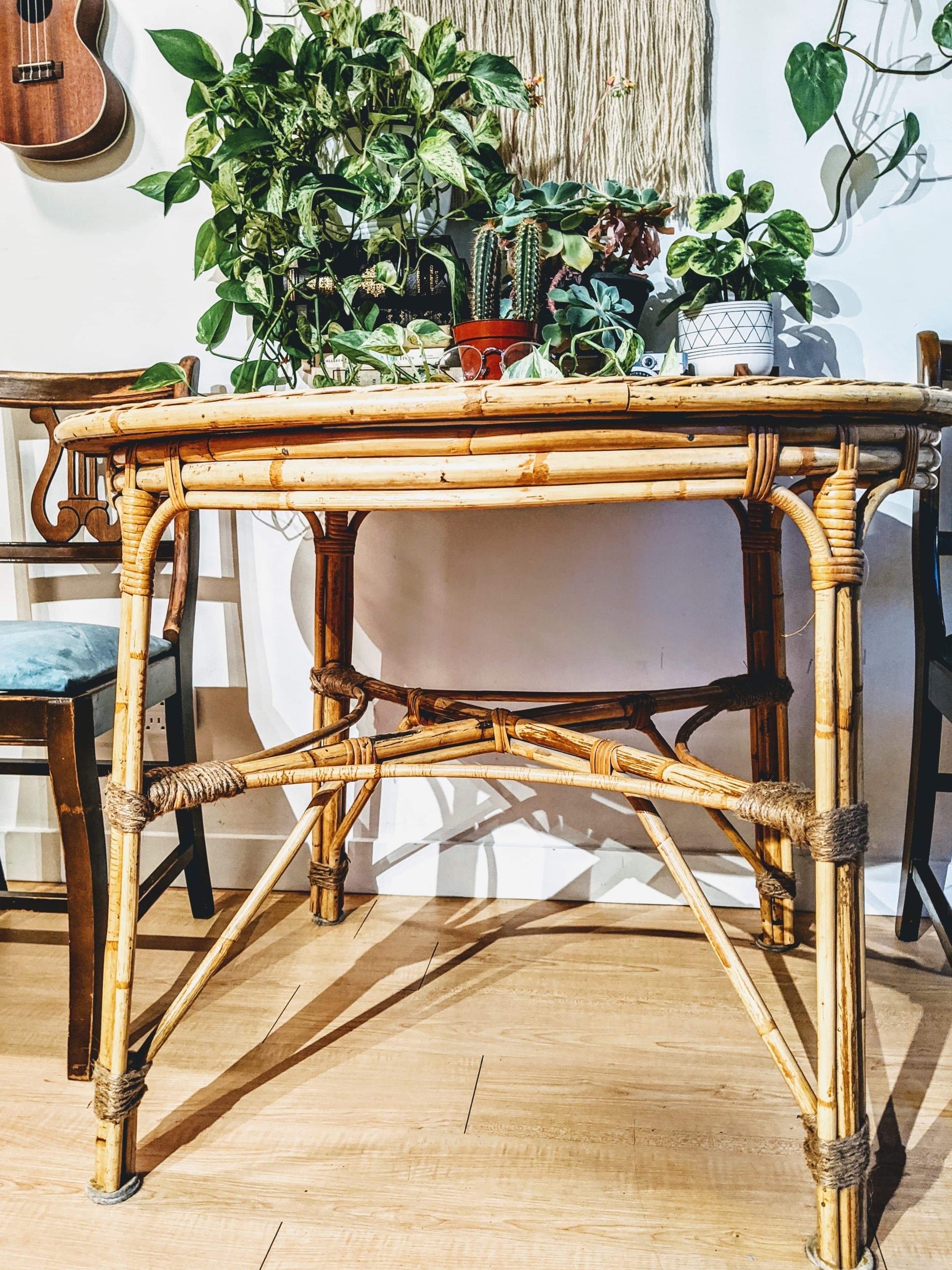 Wicker Bamboo Bohemian Style Dinning Table  Edit alt text