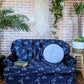 royal blue vintage velvet style couch with floral print victoria bc furniture