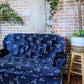 royal blue vintage velvet style couch with floral print victoria bc furniture