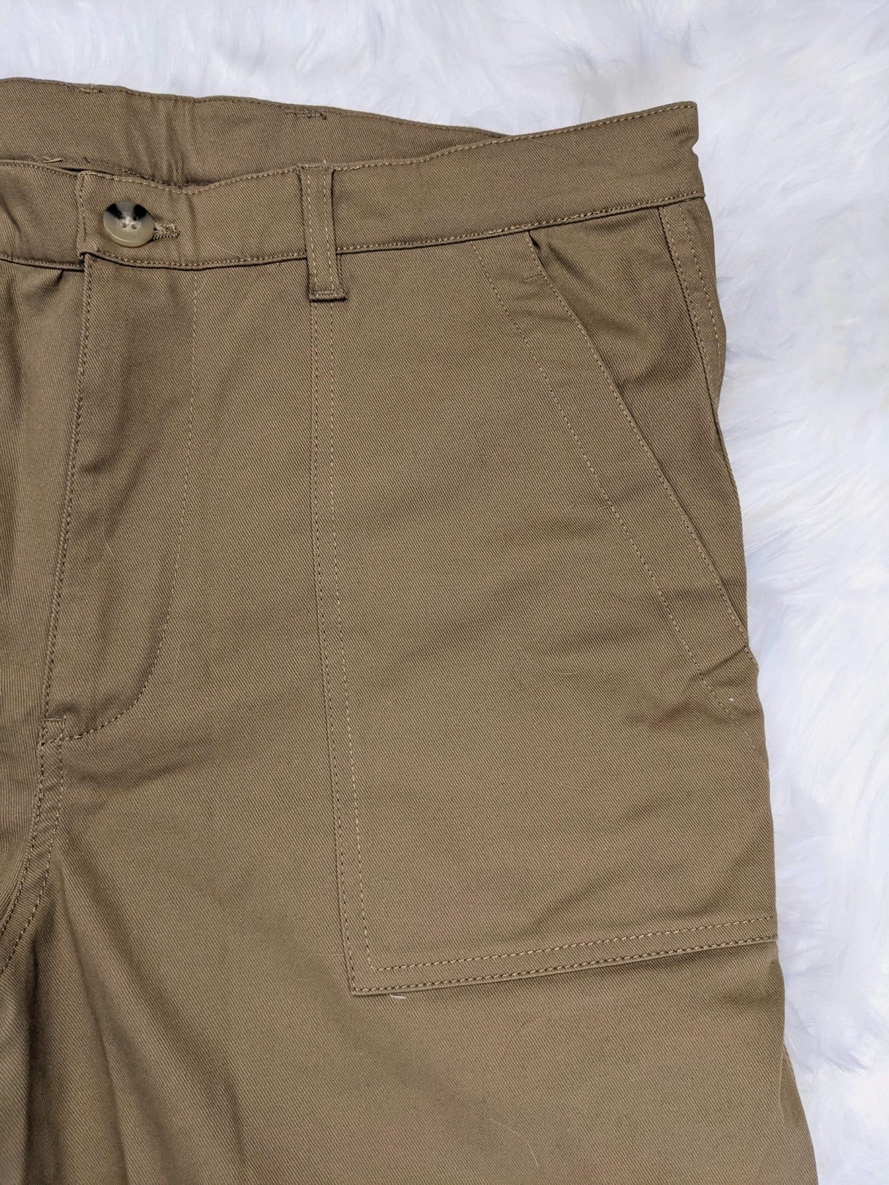 wide leg 1940s style mens pants fatigue style front patch pockets khaki colour