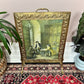 Antique Brass Draft Fireplace Screen With Painting Image of Three Men from the Revolutionary Era